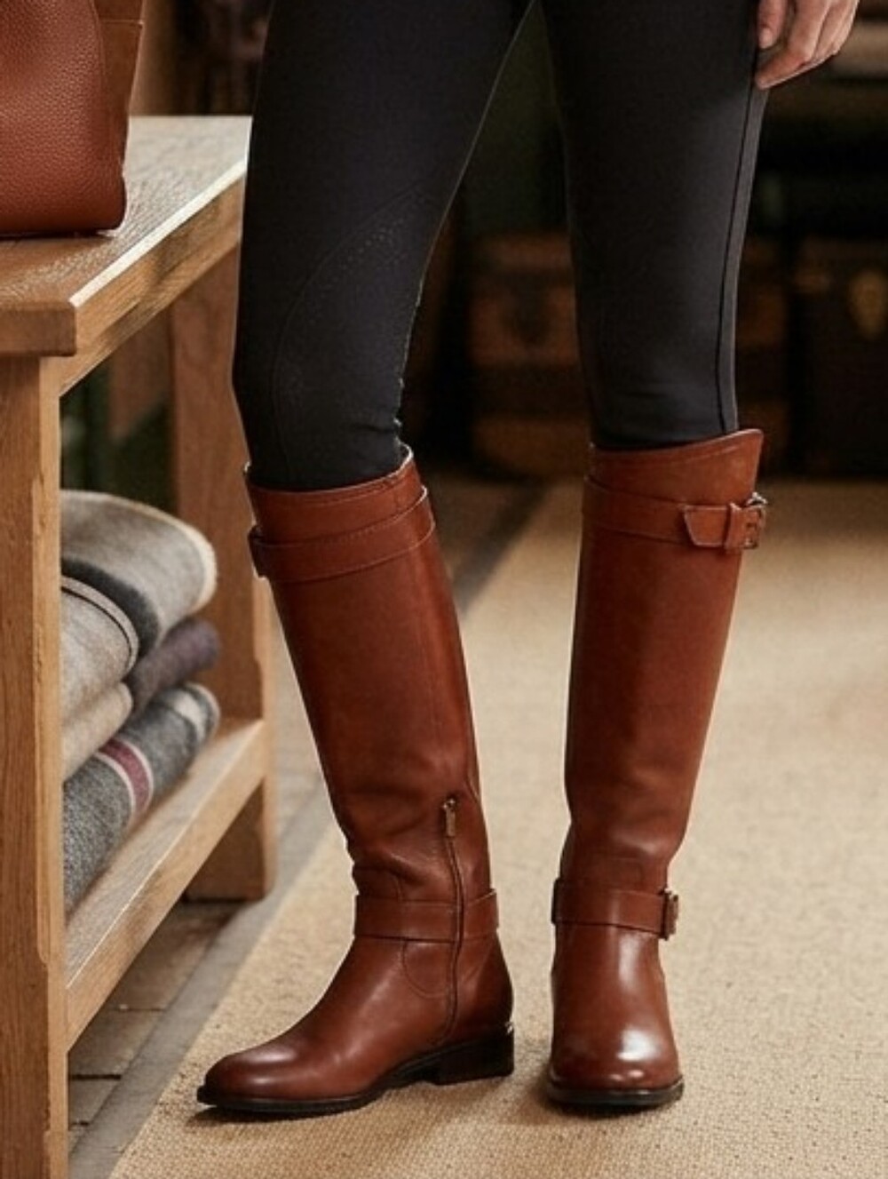 Enzo Angiolini 6.5 Burnished Leather Riding Boots Old Money Equestrian Classic
